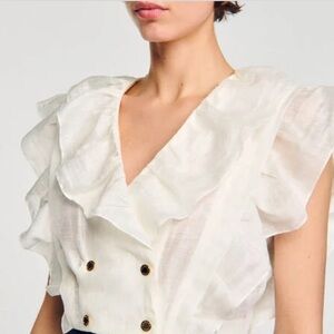 Only worn once for a photo shoot Sandro ruffle crop top in XS!